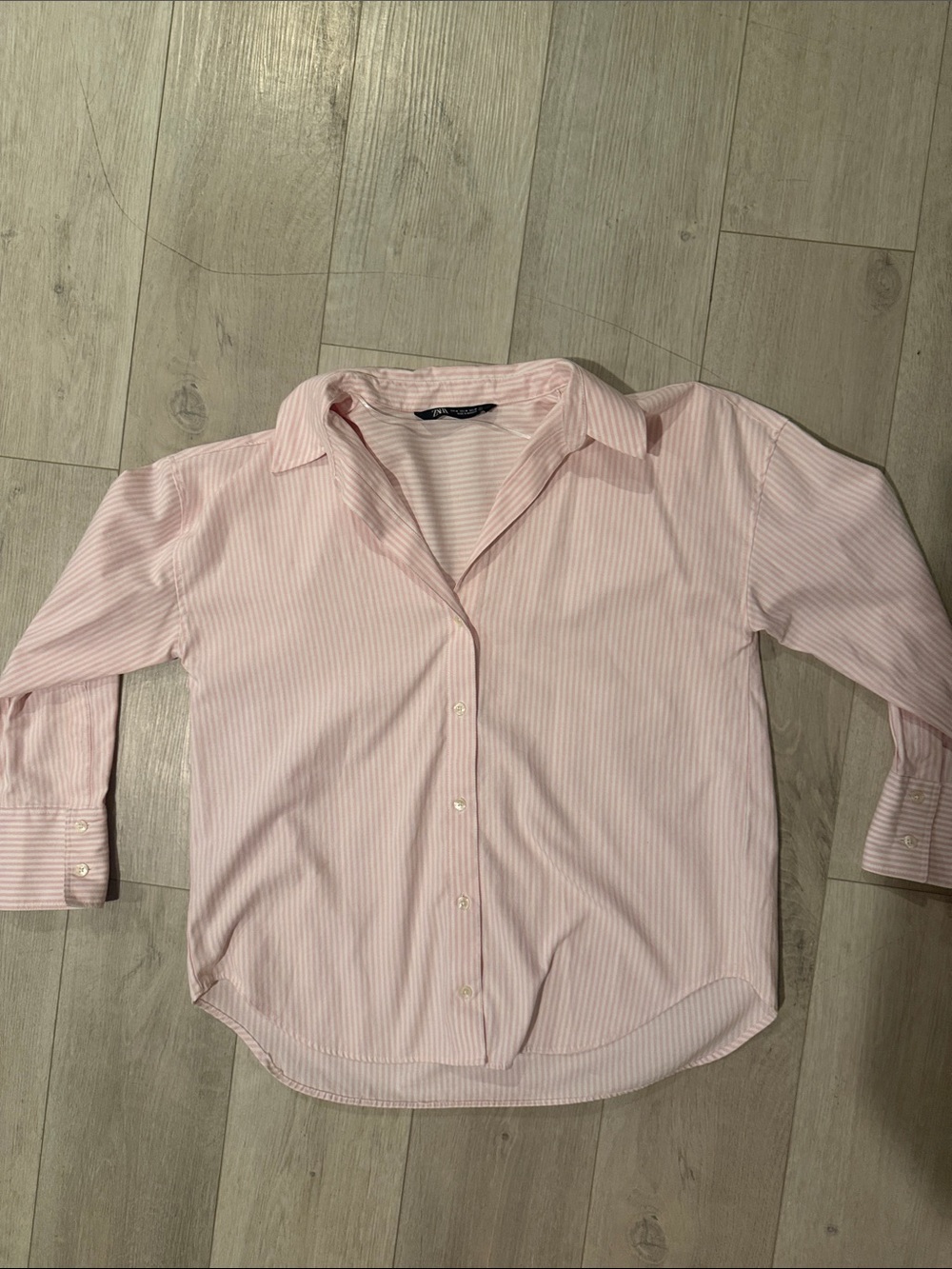 Zara Light Pink Striped Button-Down Blouse